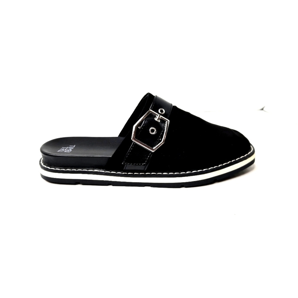 Time and Tru Mules/slides. Black/white Size 6M.